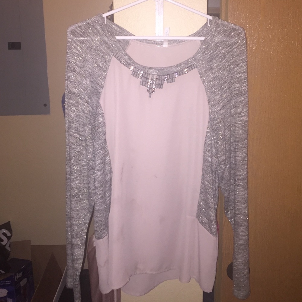 Blush pink and grey long sleeve top