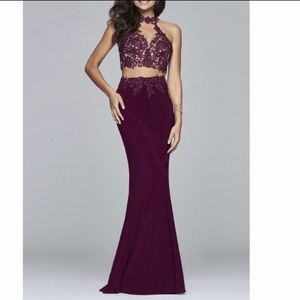 Faviana Maroon Two Piece Long Prom Dress