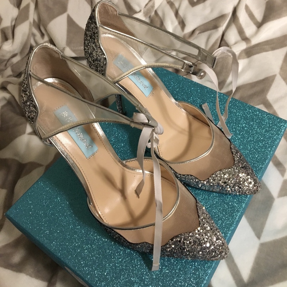 Betsey Johnson Stela silver sparkle heels