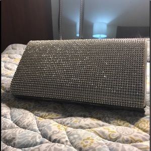 Silver crystal beaded clutch