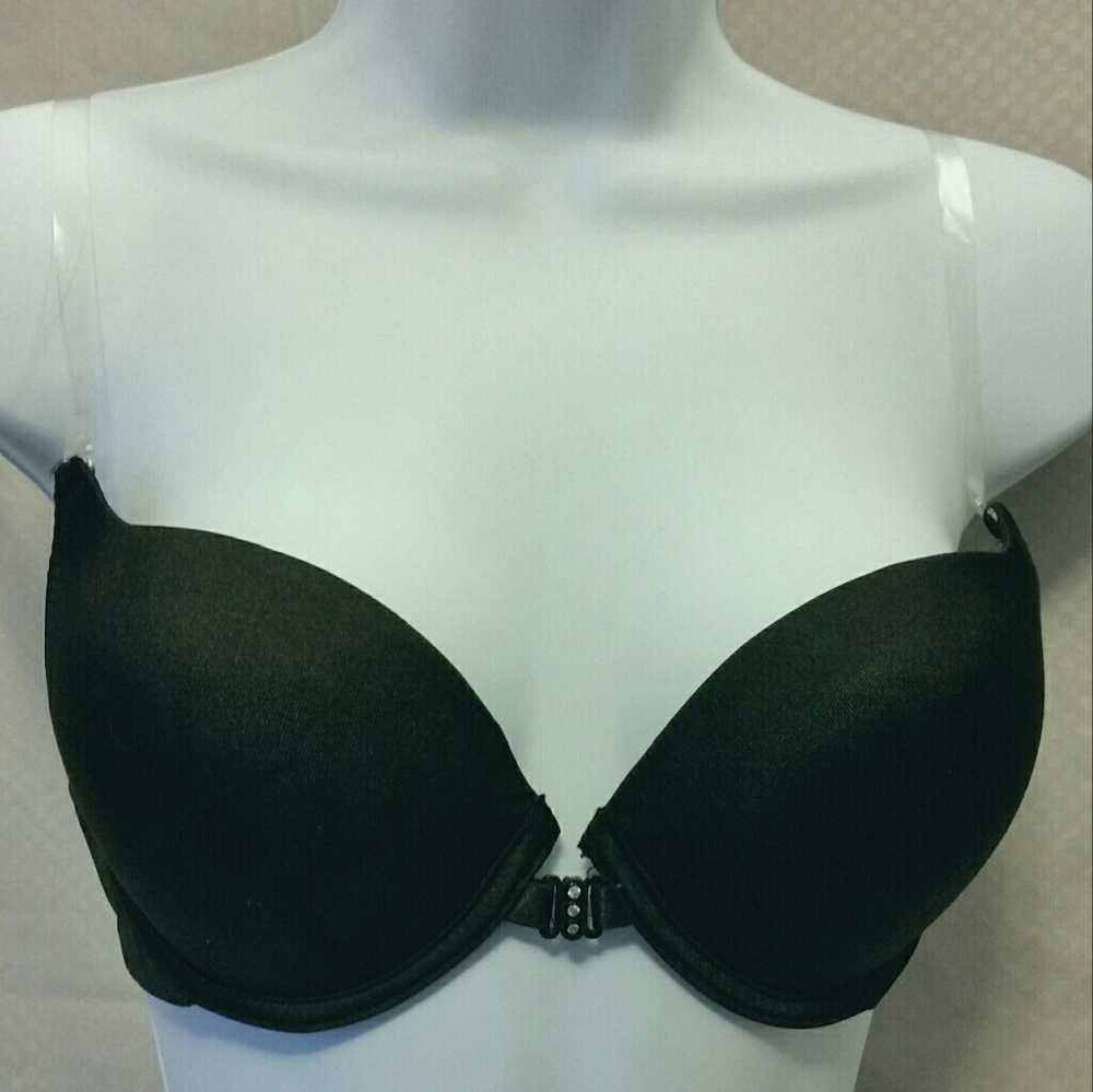 NWOT Black Fuchsia Clear Back Bra