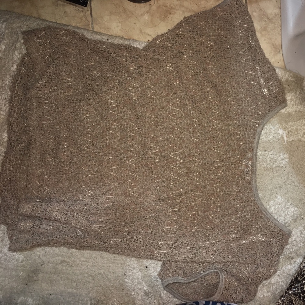 Forever 21 tan semi sparkly of the shoukder top