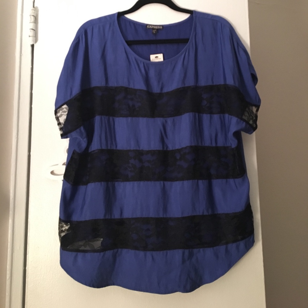 Blue and black lace top