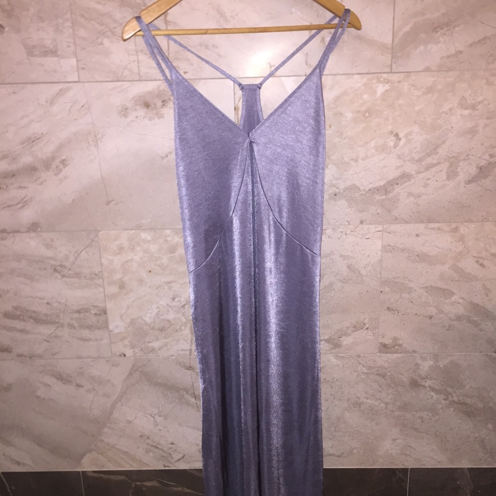 Zara Spaghetti strap v neck silver dress