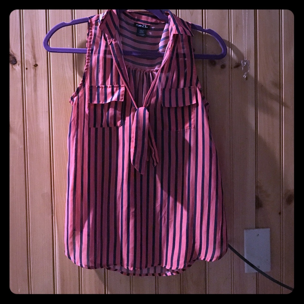 Woman's sheer top coral and navy blue