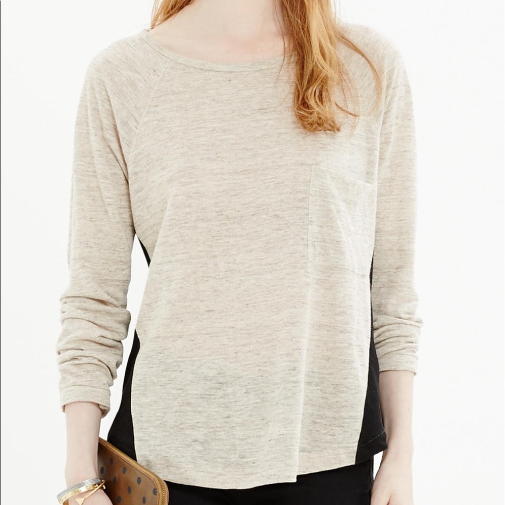 Madewell Linen XS L/S curveball tee black/oat