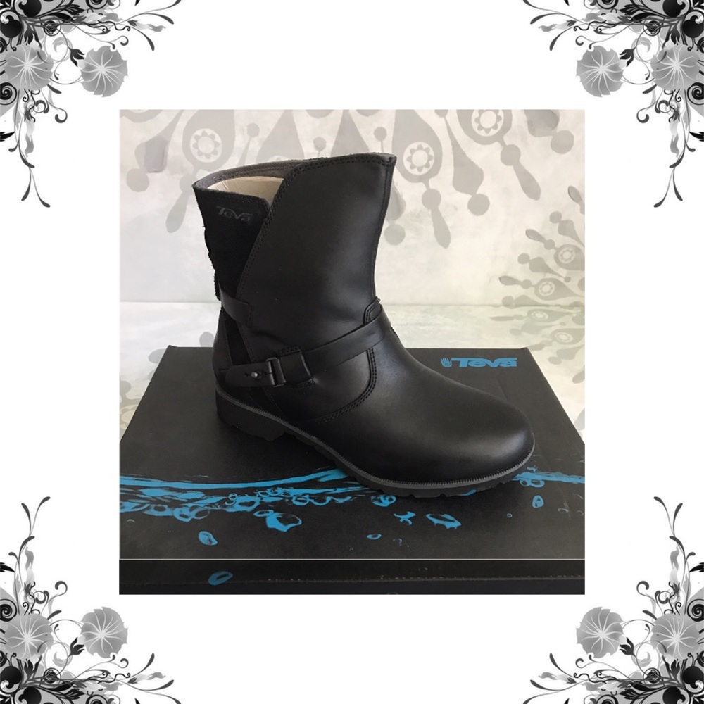 {Teva} Delavina Low Black Leather Ankle Boots - Picture 2 of 7