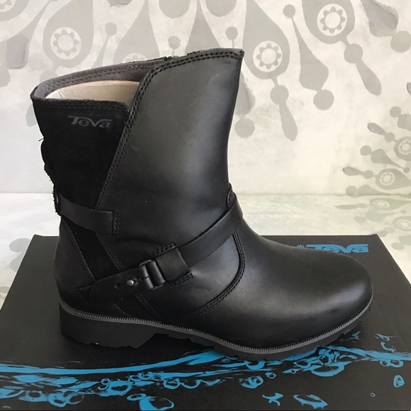 {Teva} Delavina Low Black Leather Ankle Boots - Picture 3 of 7