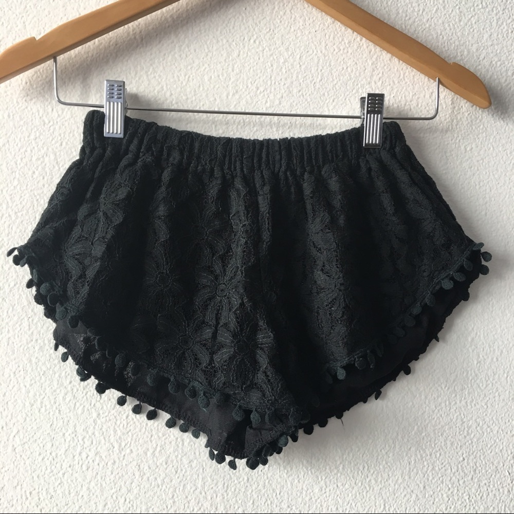 Lacy Floral Black Shorts