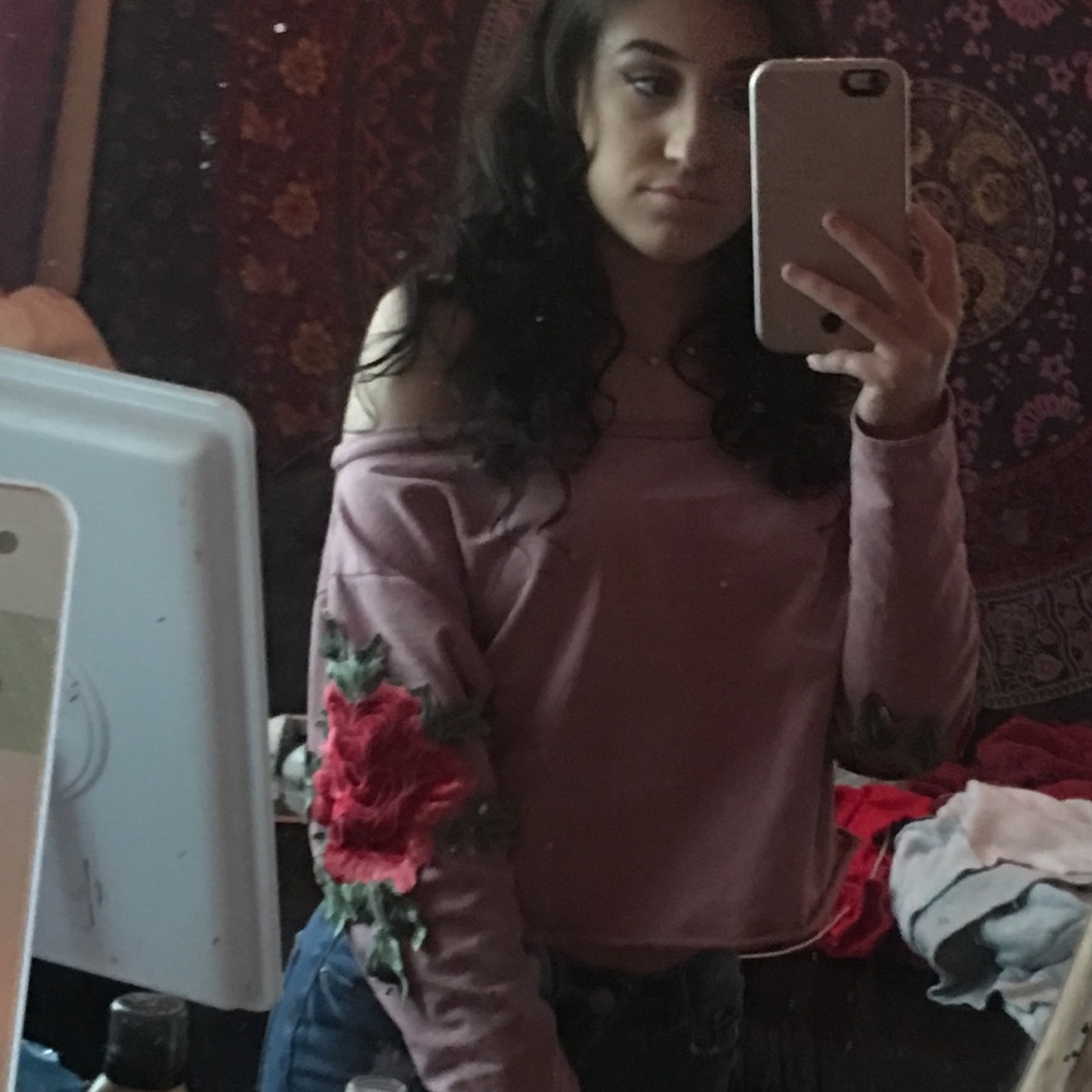 Mauve crop top with roses on the side
