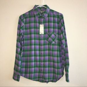 Cute purple and green plaid flannel button up