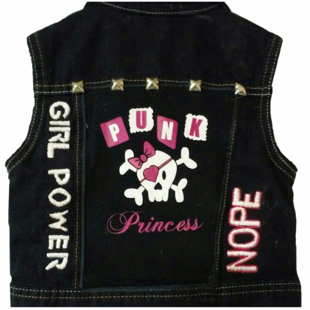 Girl's Denim Vest, Punk Princess Vest, Girl Power, Size 4