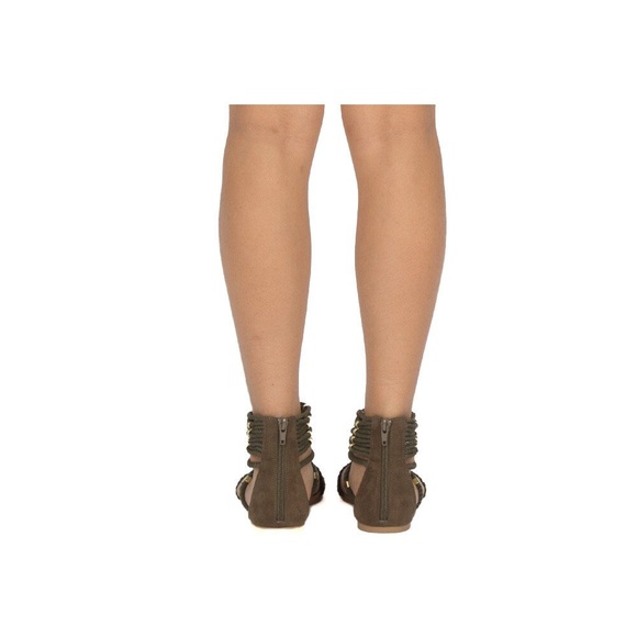 Khaki gladiator strappy rope ankle cuff sandal - Picture 6 of 7