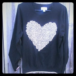 Elle XL Heart Crew Neck Sweatshirt Pink and Black