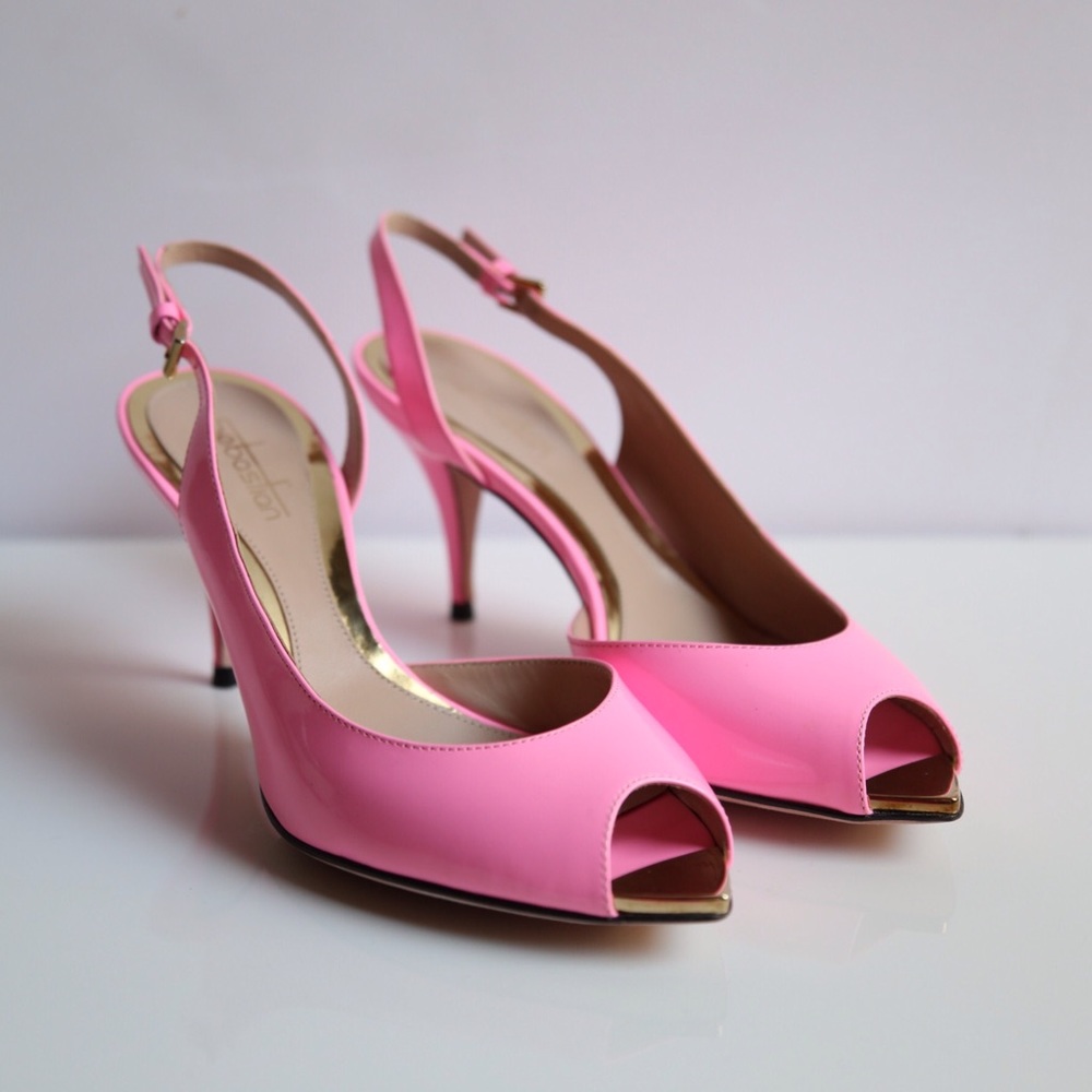 Sebastian pink sling back heels with gold toe