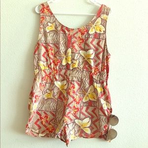 Polynesian flower pattern one piece romper