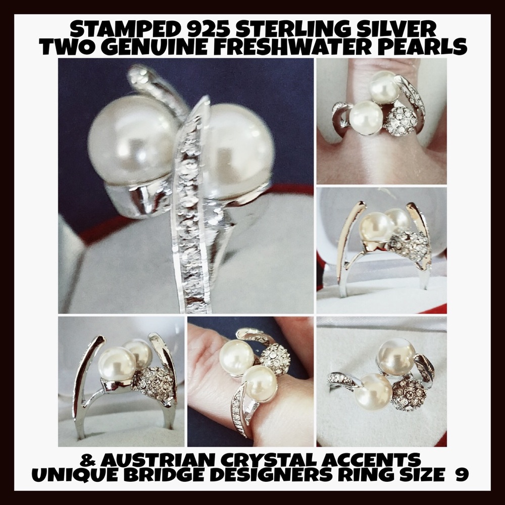 925SS FRESHWATER PEARLS & AUSTRIAN CRYSTALS RING 9