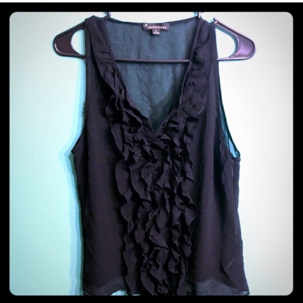 Sheer shirt with ruffles