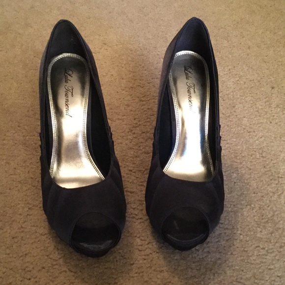 Lulu Townsend Shoes - Lulu Townsend Navy Satin Shoes