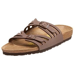 Brown Granada Birkenstocks & silver Mayari