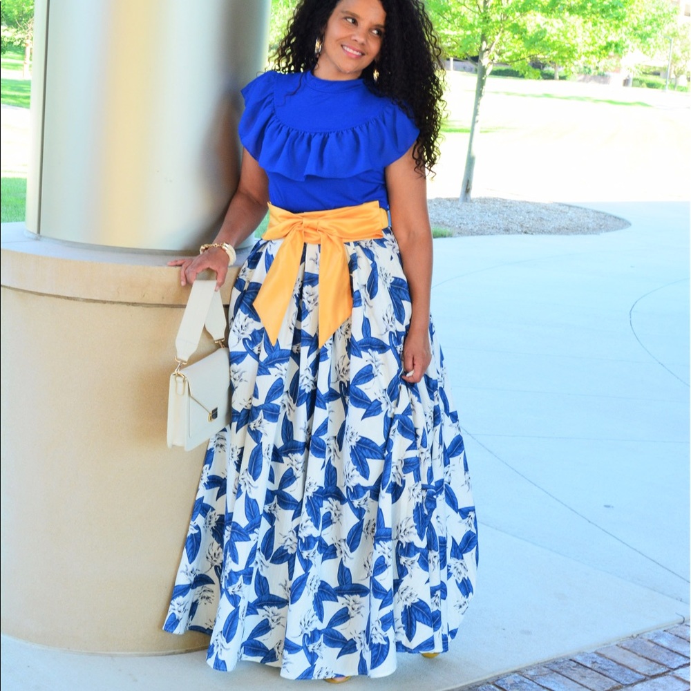 Blue and White Maxi Skirt