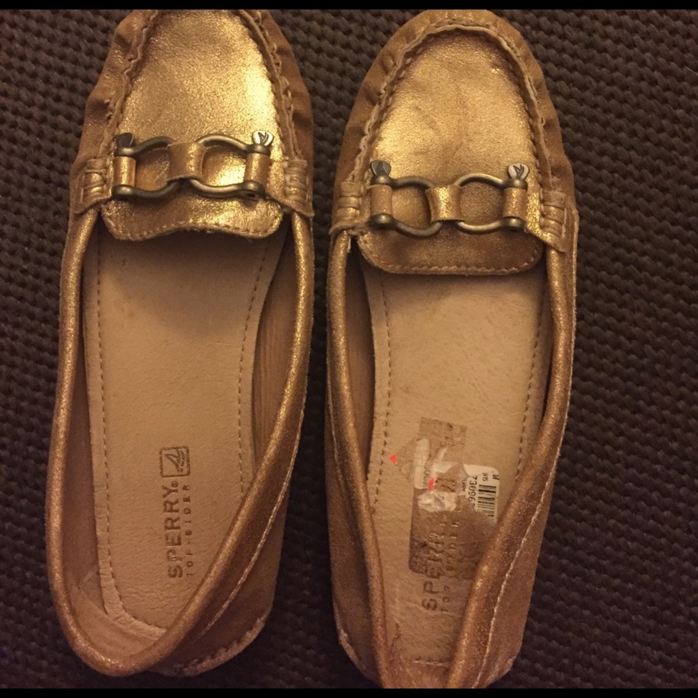 Gold leather loafers