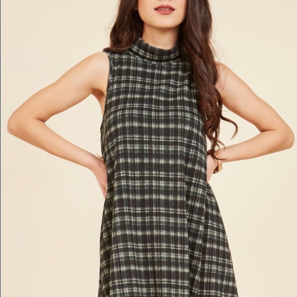 Modcloth That Swing Shift Dress green plaid