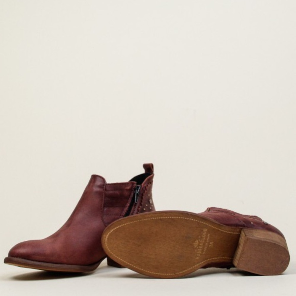 Burgundy Western Stud Distressed Leather Boot - Picture 2 of 7