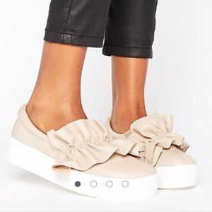 Missguided leather ruffle slip ons