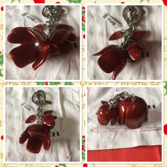 Authentic Coach shiny red flowers Keychain - Picture 2 of 2