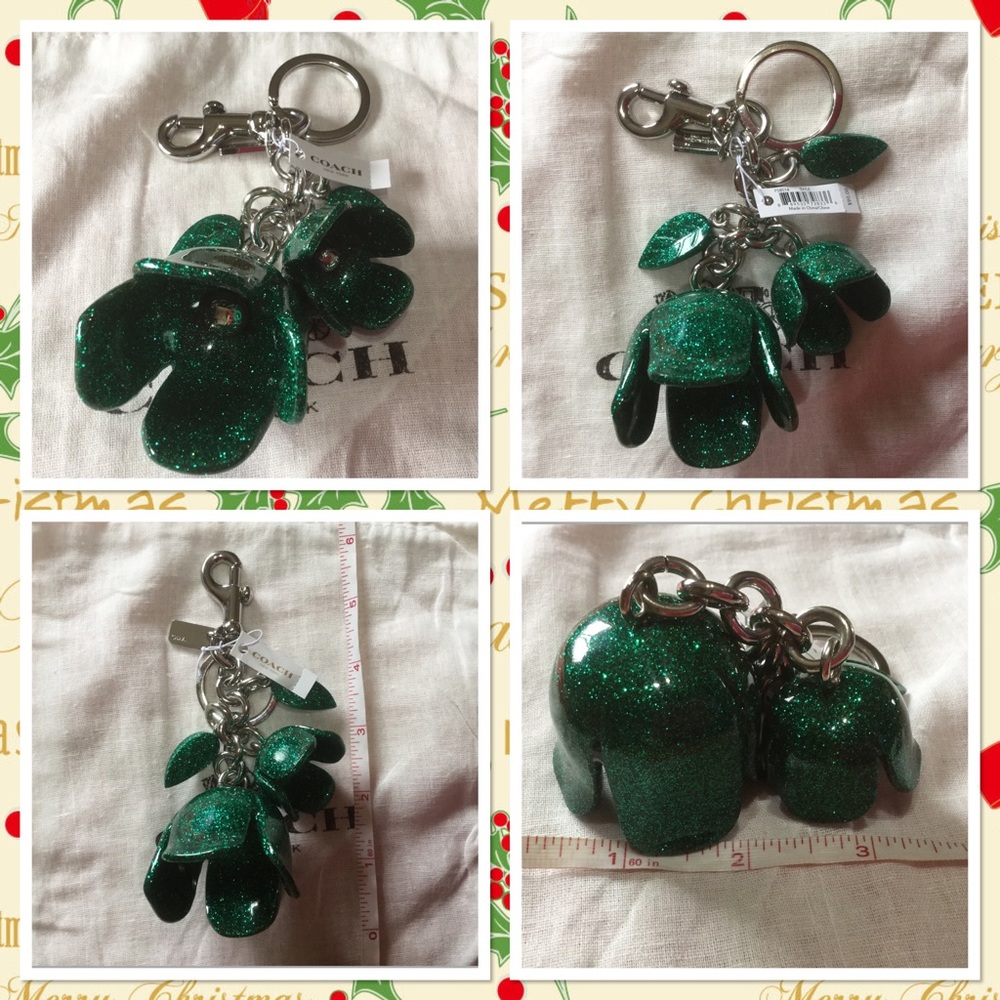 Authentic Coach shiny green flowers Keychain - Picture 2 of 2