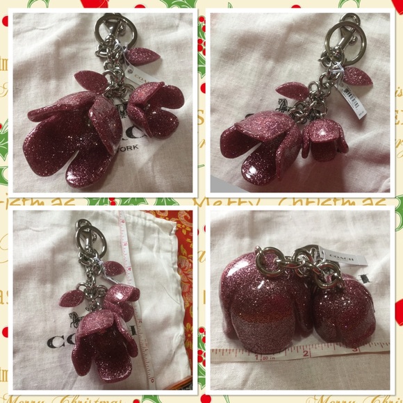 Authentic Coach shiny pink flowers Keychain - Picture 2 of 2