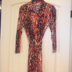 CAbi Shirt Dress Orange Navy wth Belt