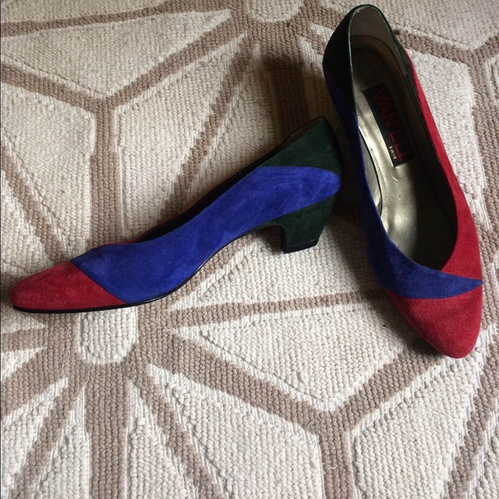 Vintage 80s suede color block low heels