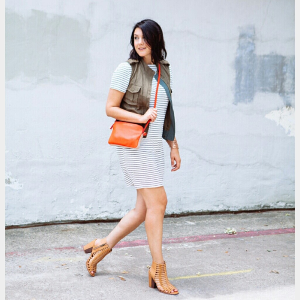 Knit T-shirt Dress In Orange And White Stripes