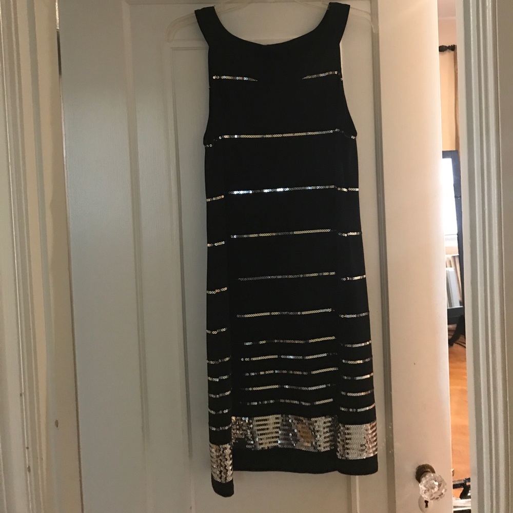 Black w silver sequin cocktail or party dress.