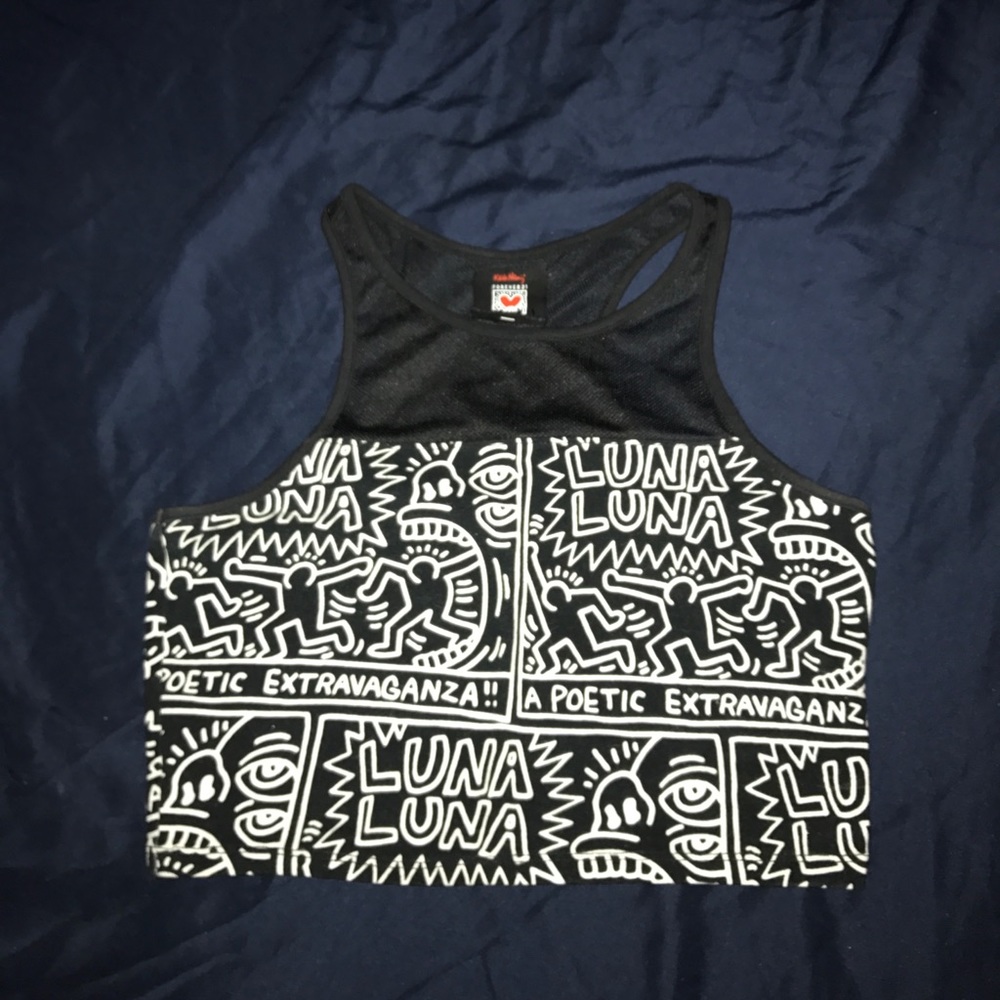 Forever 21 X Keith Harring Crop Top w Mesh