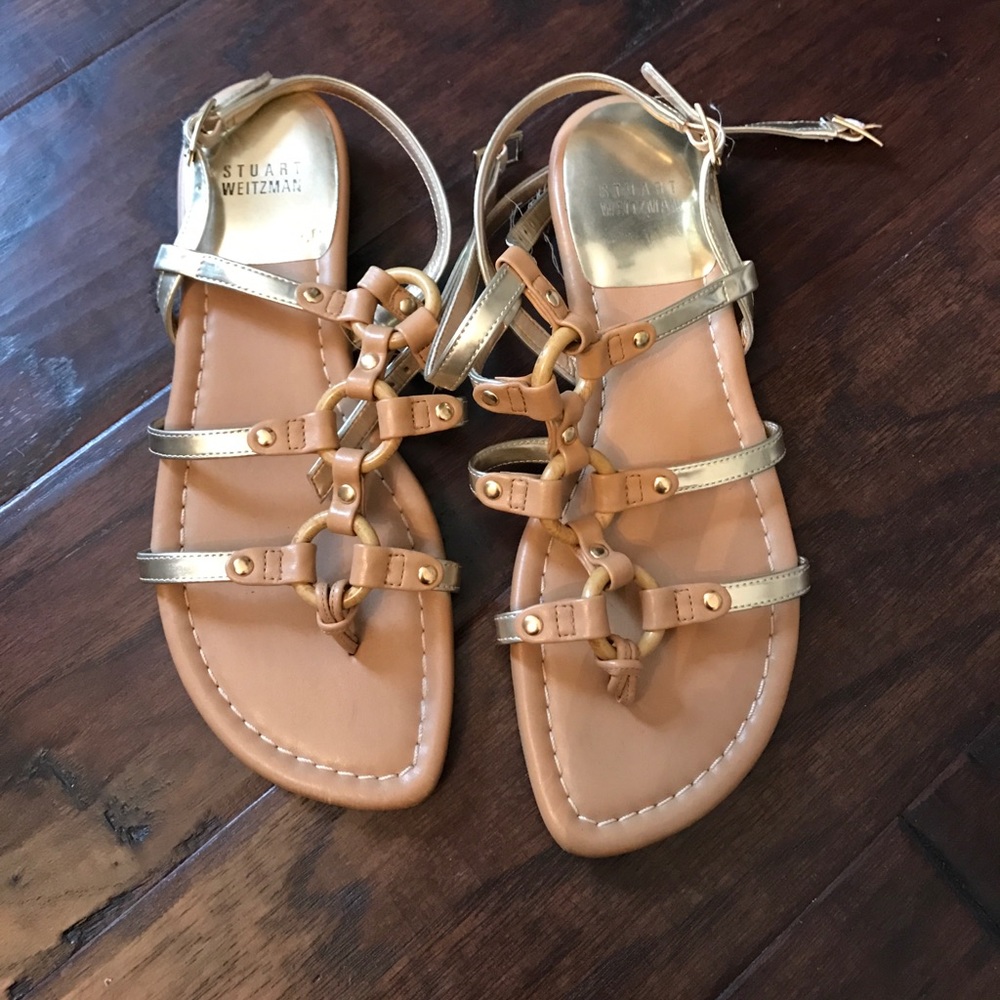 Stuart weitzman tan/gold sandals