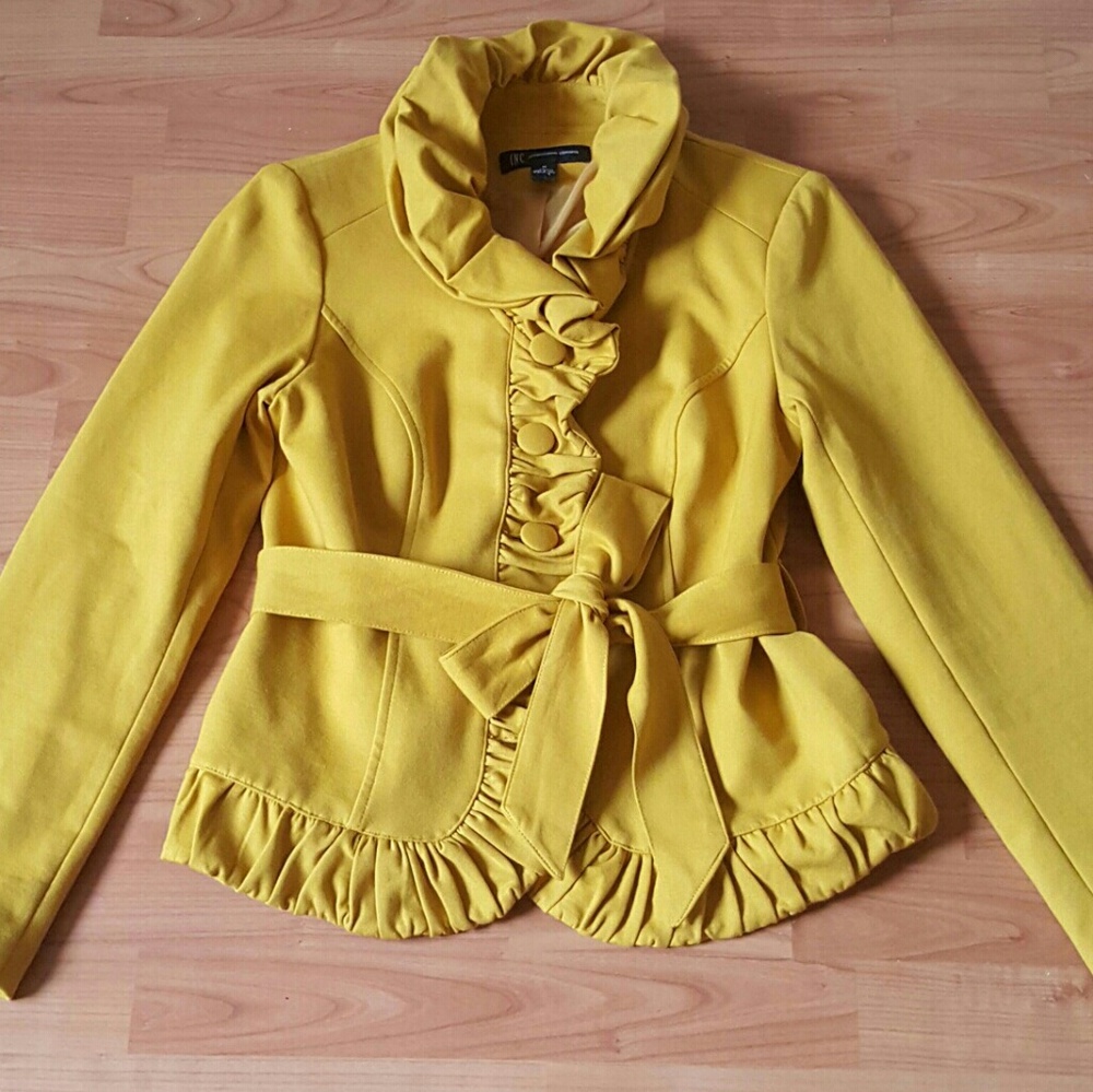 ###SOLD ON EBAY###.  INC Mustard Ruffled Jacket