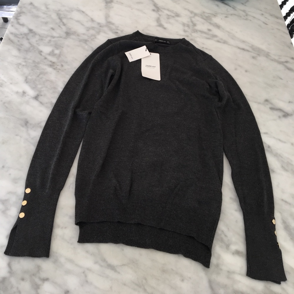 Zara knit gray sweater w/ gold buttons size small