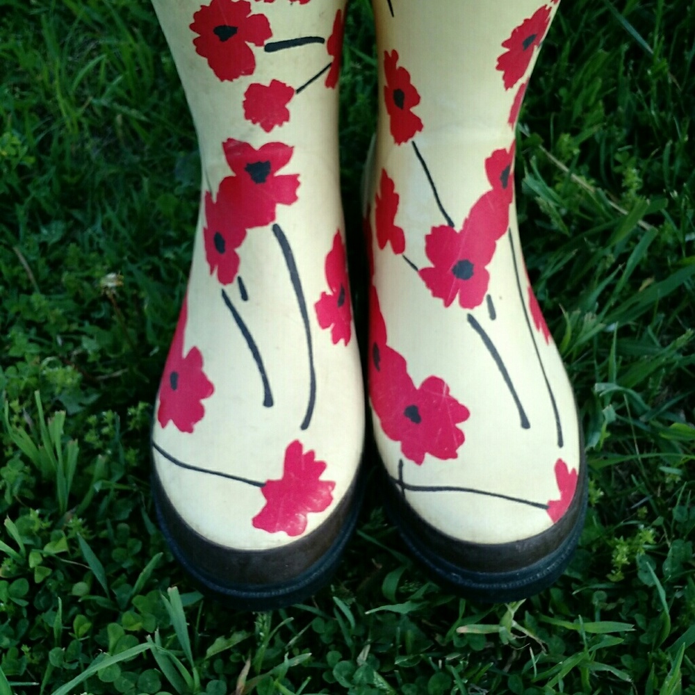 LANDS END Red Poppy Wellies sz 9 - Picture 7 of 8