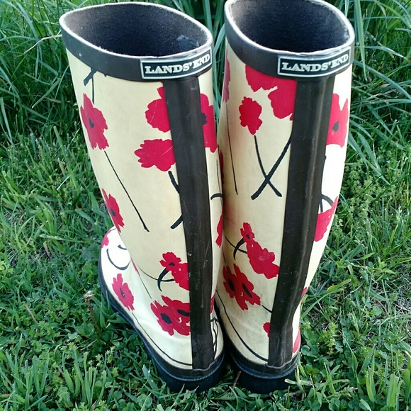LANDS END Red Poppy Wellies sz 9 - Picture 4 of 8
