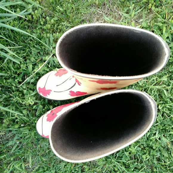 LANDS END Red Poppy Wellies sz 9 - Picture 5 of 8