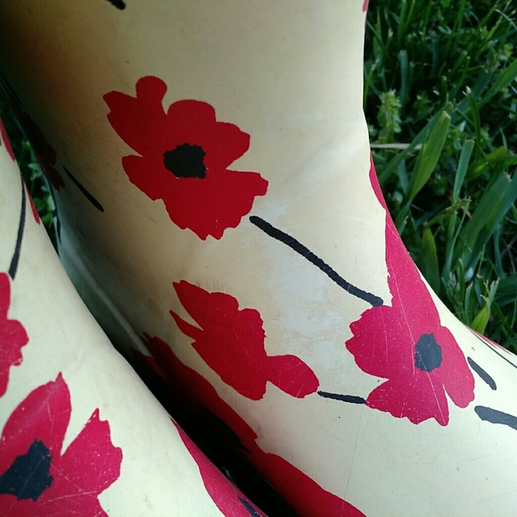 LANDS END Red Poppy Wellies sz 9 - Picture 8 of 8