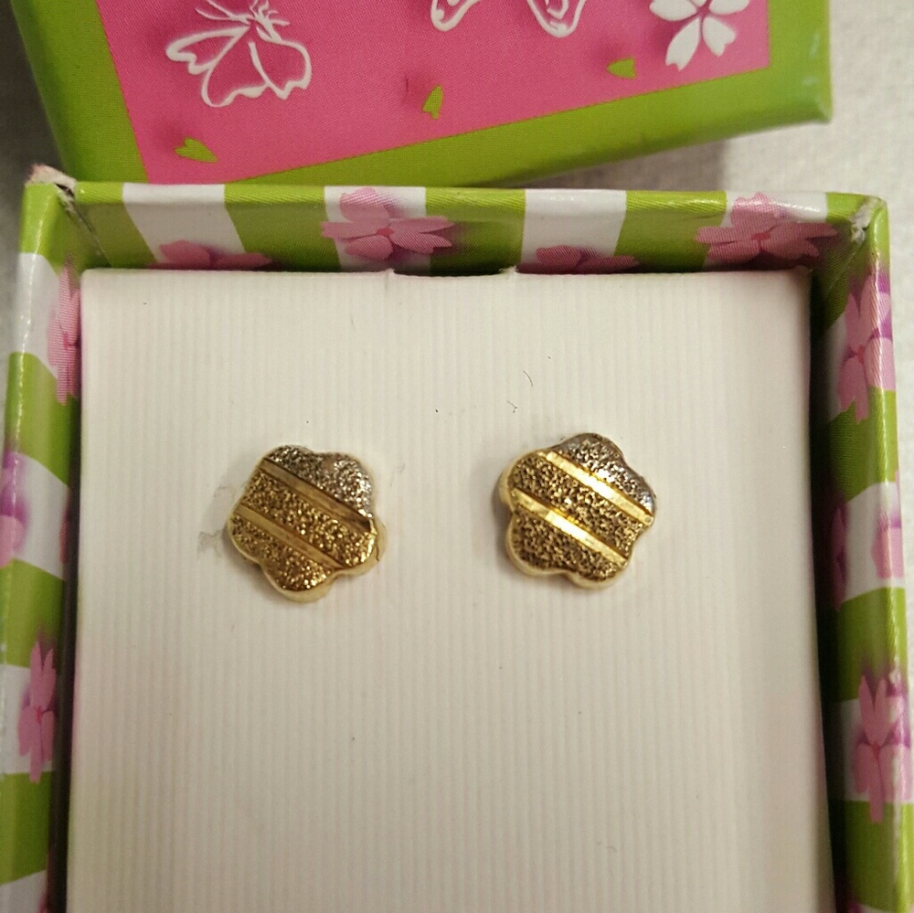 3 colors solid gold stud earrings 10k