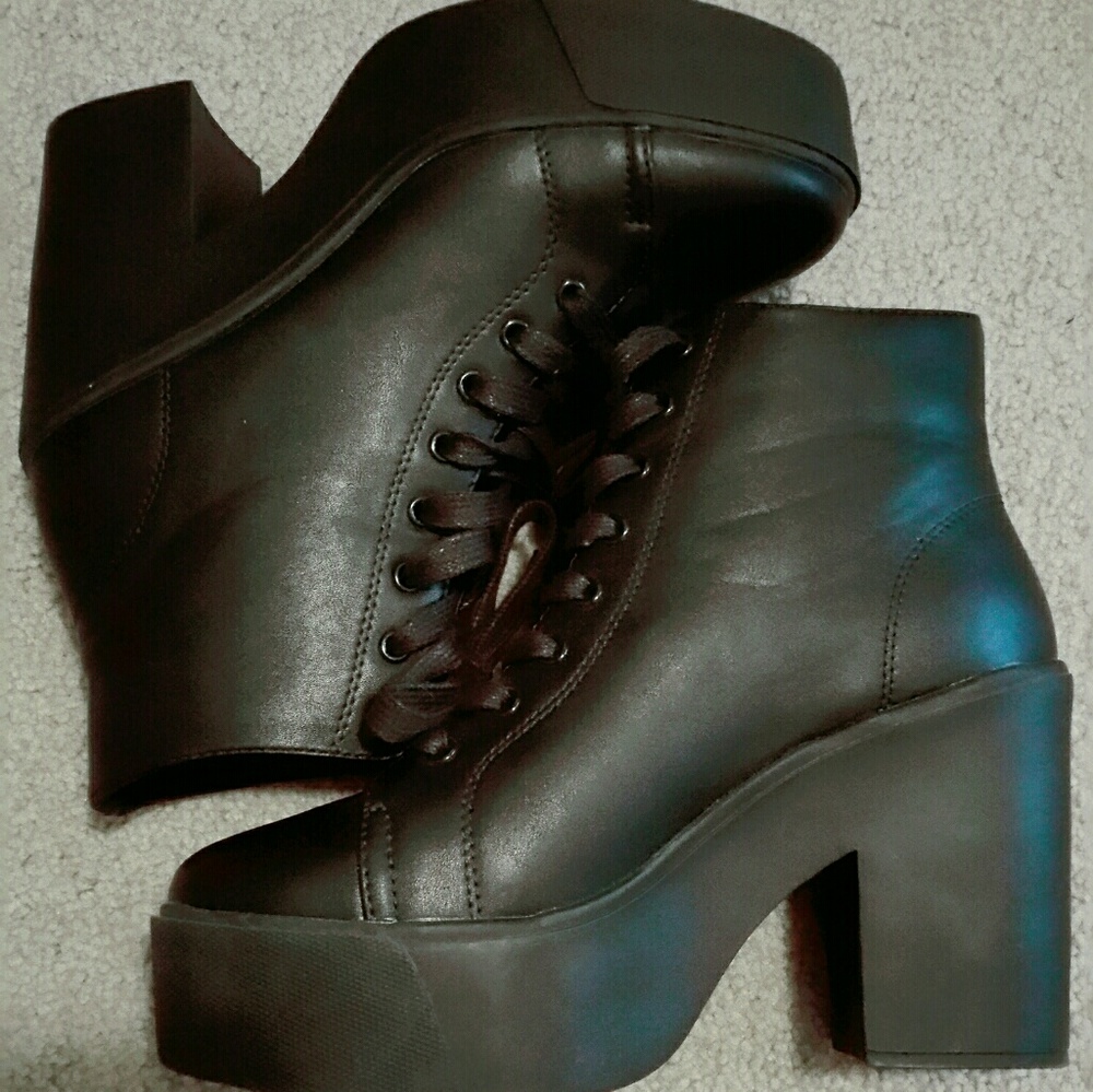Faux Black Leather Platform Boots
