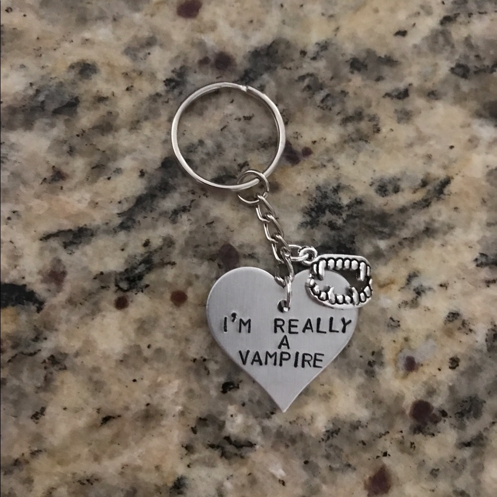 Vampire hand stamped keychain