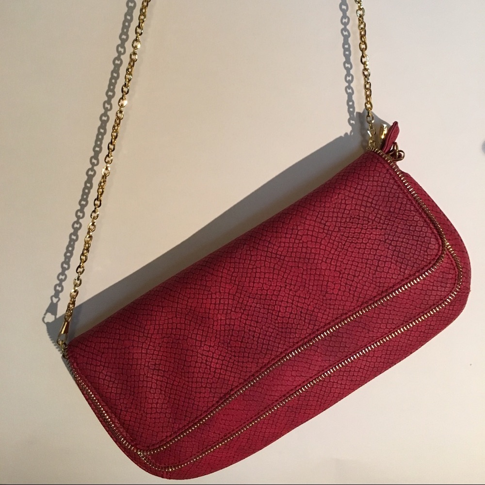 Red faux snake skin clutch/purse