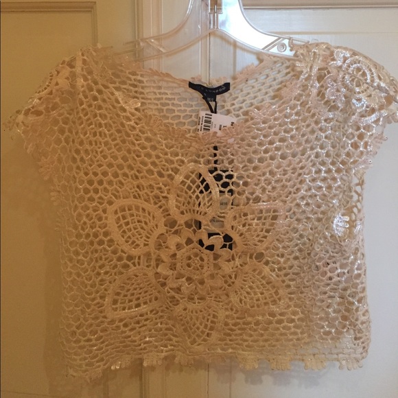 Silver Gold Lace Crop Top LF qed london - Picture 1 of 2