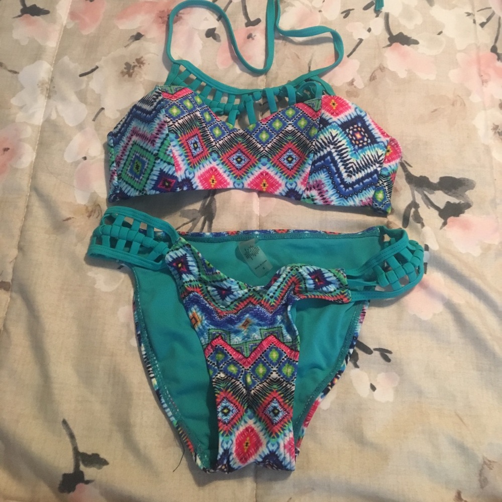 2pc Patterned Teal Swim Set